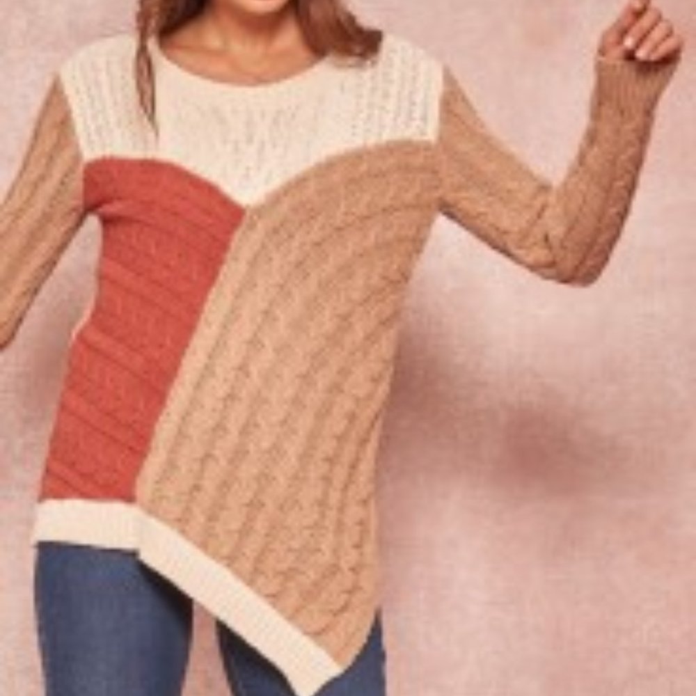 Color Block Cable Knit Sweater - Picture 2 of 4